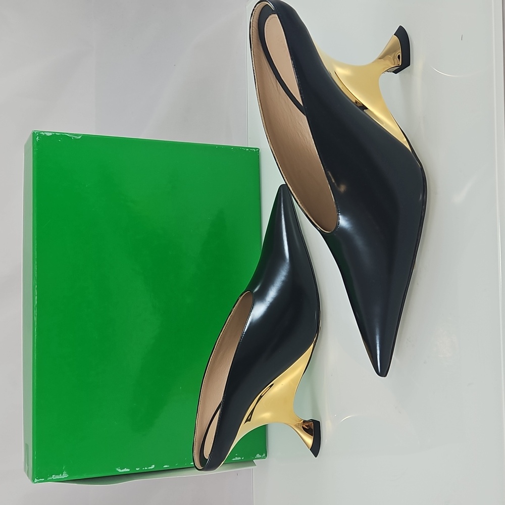 NEW! Bottega Veneta Black and Gold Rocket Heel Mules Size 7 - Picture 5 of 16